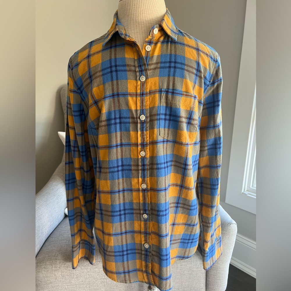 J. Crew Blue and Gold Plaid Casual Shirt